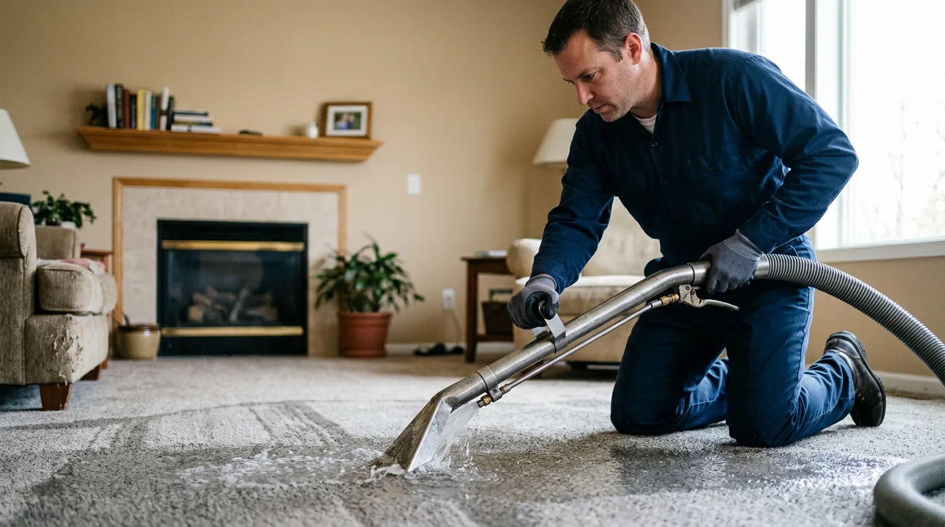Water damage restoration technician working near Dover, MA